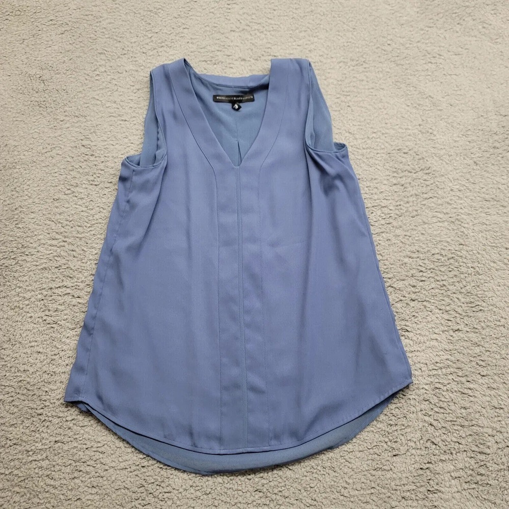White House Black Market Shirt Womens 0 Blue Sleeveless Casual Classic Stretch